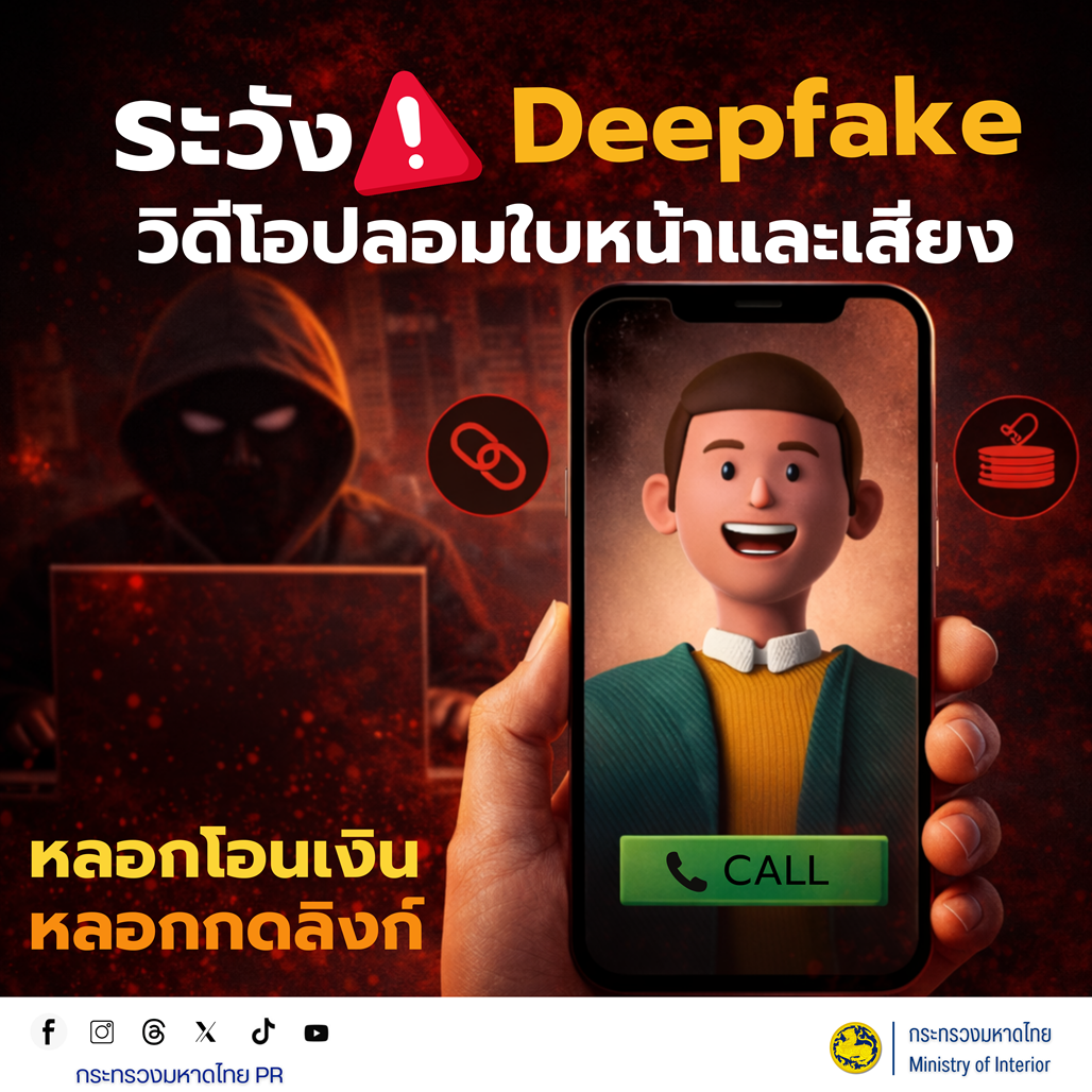 ระวัง Deepfake  วิดีโอปลอมใบหน้าและเสียง " หลอกกดลิงค์  หลอกโอนเงิน"